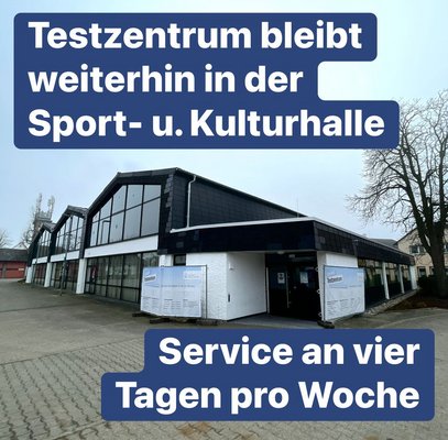 Testzentrum im Foyer der Sport- und Kulturhalle Hähnlein