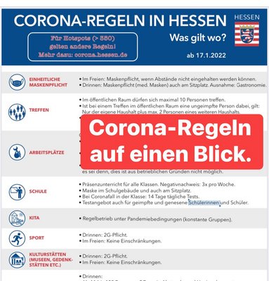Corona-Regeln ab 17.01.2022 auf einen Blick